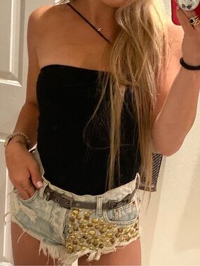 Luna Acid Studded Babe Shorts - XXS - CUSTOM GOLD STUDS